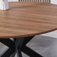 Vente directe d'usine, table à manger ronde moderne avec plateau en bois et structure en métal, table de salle à manger avec pieds en métal croisés