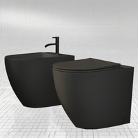 Toilette Duduk en marbre travertin, à poser au sol, en céramique noire, à double chasse, réservoir encastré, pour villa, lavabo, design moderne