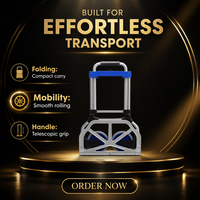 Chariot à main pliable en aluminium avec 2 roues en PP, poignée rétractable, OEM pour déménagement, courses et usage au bureau (bleu)