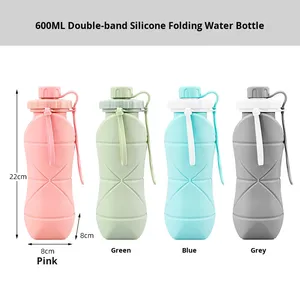 Silicone Folding Portable <b>Water</b> Cup 600ml Travel Outdoor Running Sports <b>Foldable</b> <b>Water</b> <b>Bottle</b> - Product Image 5