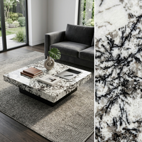 Table basse carrée en quartzite Luca Patagonia |   Plateau en pierre veinée de cristal noir poli avec socle noir mat, sur mesure pour villa et hôtel