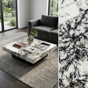 Tavolino da Caffè Quadrato in Quarzite Patagonia Luca |   Piano in Pietra Nera Lucida con Venature di Cristallo e Base Nera Opaca, Realizzato su Misura per Ville e Hotel - Product Image 6