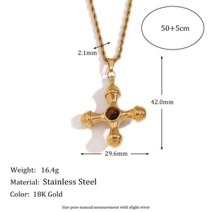 Hot Sales Dainty PVD Plated Natural Stone Pendant Necklace Crystal Stainless Steel <b>Cross</b> Necklace - Product Image 5