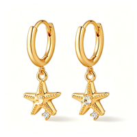 Boucles d'oreilles clous en alliage de cuivre plaqué or 18 carats, thème océan, animaux marins variés, zircon, cadeau tendance pour femme