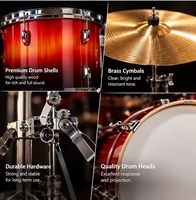 Batterie de percussions acoustiques PD J04 5 pièces, caisse claire de 22 pouces, kit de batterie professionnel avec cymbales pour débutants, étudiants et performances sur scène