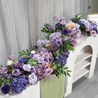 Decoración de Boda, Camino de Flores Artificiales Púrpuras de Alta Densidad para el Pasillo Nupcial con Hortensias Violetas Tridimensionales