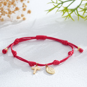 Joyería Religiosa Boho Hecha a Mano, Amuleto <span class=keywords><strong>de</strong></span> la Virgen María y Cruz, Pulsera <span class=keywords><strong>de</strong></span> Cordón Ajustable para Mujeres y Hombres - Product Image 3