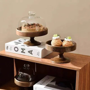 Soporte de madera para pasteles con cúpula de cristal para exhibir postres, bandeja para servir frutas, bandeja para servir té de la tarde, estilo sencillo - Product Image 4