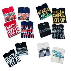 เสื้อยืดโอเวอร์ไซส์พิมพ์ลายสไตล์อเมริกันสุดเทรนดี้ คุณภาพเยี่ยมใหม่ล่าสุด ลาย THAT'S A AWFUL LOT OF COUPH SYRUP สำหรับผู้ชาย - Product Image 1