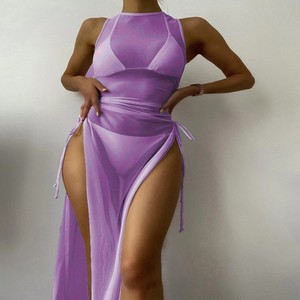 Nouveau Crochet couvrir robe de plage fronde voir à travers évider femmes été tricoté maillots de bain Bikini couvertures maillot de bain femmes - Product Image 4
