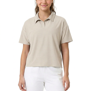Camiseta Polo Premium 2026 para Mujer, Manga Corta, Color Sólido, Tejido de Punto Informal, Estilo Liso Teñido, Largo Regular - Product Image 1