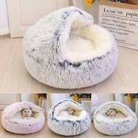 Luxe lavable antidérapant moelleux confortable en peluche hiver chaud chat chien lit de couchage à capuche couverture beignet grotte miel lit