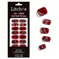 Enveloppes d'ongles de luxe rouges en résine, brillantes, étanches, avec accents de diamants, sans UV, pour la vente en gros et les salons de luxe