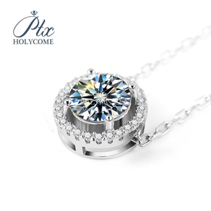 Forma redonda Halo Design 1ct VVS Prata 925 Cadeia Pingente De Diamante Moissanite Colar - Product Image 3