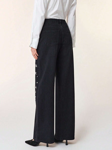 Jeans da Donna Trendy a Vita Alta con Strass e Perle, Gamba Larga, Stile Streetwear Y2K, <span class=keywords><strong>Pantaloni</strong></span> in Denim Baggy - Product Image 4
