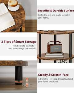 Tavolino <span class=keywords><strong>da</strong></span> Caffè in Metallo a 3 Ripiani, <span class=keywords><strong>Design</strong></span> Stretto, Stile Industriale Vintage per Camera <span class=keywords><strong>da</strong></span> Letto e Soggiorno - Product Image 4