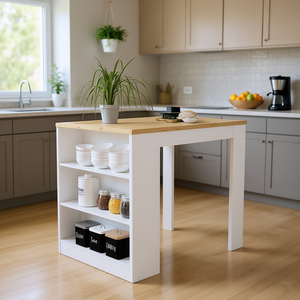 Elkins <b>Kitchen</b> Island White Pine 3 <b>Shelves</b> Modern Storage Cart <b>for</b> <b>Kitchen</b> - Product Image 2