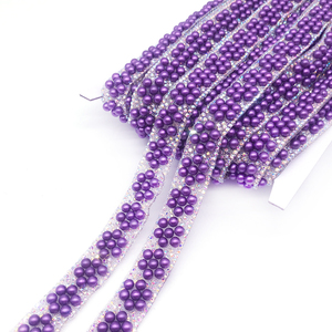 Nuevos diseños 2025 Gel-back Rhinestone Pearl Design Trim en color fucsia para la artesanía de colocación de vestidos - Product Image 6