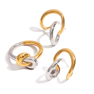 Yueli Huggie Earrings Gold <b>Silver</b> Color Block Geometric Design Stainless Steel Fashion <b>Studs</b> - Product Image 5