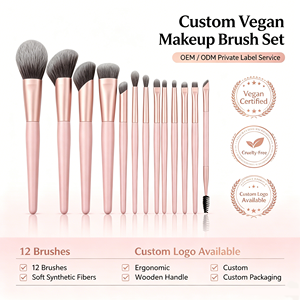 Set di 12 Pennelli da Trucco Vegani Professionali in Fibra Sintetica Morbida con Logo Personalizzato OEM ODM Etichetta Privata - Product Image 3