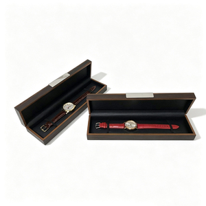Caja de Madera para Relojes, Forma Rectangular, con Interior de Cuero Sintético, Cierre de Broche Protector para Guardar Relojes de Pulsera - Product Image 1