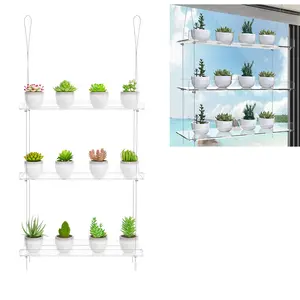 Étagères acryliques suspendues pour plantes étagère flottante suspendue transparente fenêtres intérieures mur Pot de fleur organisateur ensemble de supports de rangement