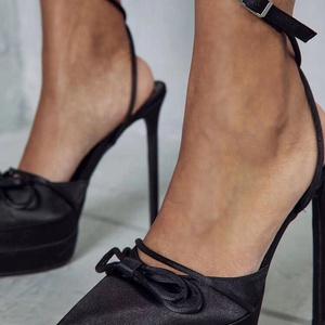 Satin Bow Lace up Women's Platform <b>Sandals</b> High Thin Heels Stiletto Pointy Toe Sexy Dress Pumps Ladies Summer Shoes - Product Image 6
