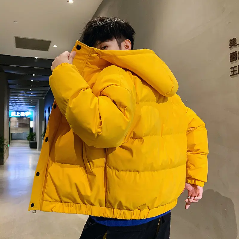 2021 새로운 도착 따뜻한 겨울 패션 세련된 사용자 정의 디자인 후드 퍼프 버블 파키스탄 가죽 재킷 망 재킷 2020 중국