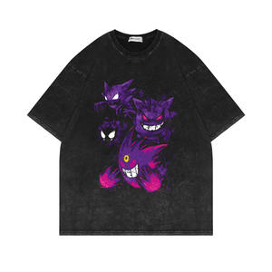 T-shirt da Uomo Personalizzata in Cotone 100% Nero Pesante 240 Grammi, Lavaggio Acido Vintage con Grafica Pokémon <span class=keywords><strong>Pikachu</strong></span> Anime - Product Image 3