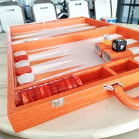 Backgammon de luxe SUNRISE en cuir orange, 21 pouces, portable, pour tournoi, pour adulte, logo personnalisé