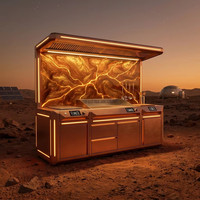 Isla de Cocina Prefabricada de Lujo para Exteriores con Encimera Integrada de Piedra Sinterizada, Panel de Resina Artística con Efecto Luminoso, Muebles de Exterior con Garantía de 10 Años