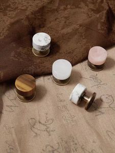 Poignées de meuble rondes en cristal naturel rose et blanc, poignées de tiroir en laiton massif, tirants de meuble en marbre – Offre Spéciale - Product Image 5