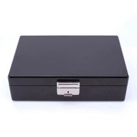 Boîte à bijoux en cuir PU noir avec miroir et serrure, plusieurs compartiments, personnalisable avec logo et couleurs, OEM/ODM disponible pour bagues