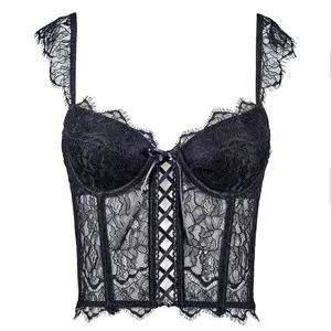 Korset Bustier wanita, atasan Crop tali renda seksi untuk wanita Vic Bustier desain tanpa lengan korset Bustier Party Top musim panas 1388 kamisol pendek