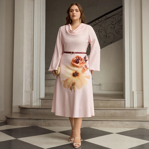 <span class=keywords><strong>Robe</strong></span> pour femme sur mesure, grande taille, imprimé floral, <span class=keywords><strong>mi</strong></span>-<span class=keywords><strong>longue</strong></span>, taille empire, <span class=keywords><strong>moulante</strong></span>, col montant, manches longues, élégante, pour mariée ou soirée, directement de l'usine - Product Image 2