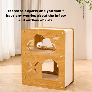 Lit pour chat en bois de luxe avec griffoir intégré 2 en 1, meuble pour chat d'intérieur, grand espace, mobilier pour chat pour chats corpulents - Product Image 6