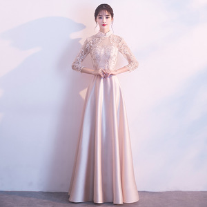 Bridesmaid Dresses Long Sleeve High Neck Champagne Pink Formal Gown Women 2026 New Style - Product Image 2