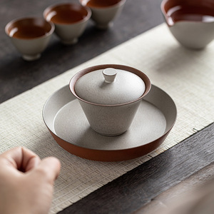 Guanlan Coarse Pottery Gaiwan <b>Teacup</b> Grey Glaze With Lid Kung Fu Tea Set Handmade Ceramic Bowl For Afternoon Tea - Product Image 5
