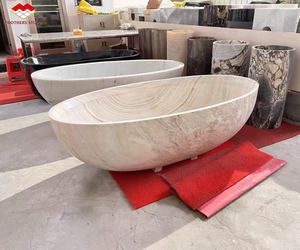 Marmo di legno giallo fatto a mano intaglio Freestanding <span class=keywords><strong>vasca</strong></span> da bagno in legno naturale Beige marmo ovale per bagno Hotel progetto - Product Image 2