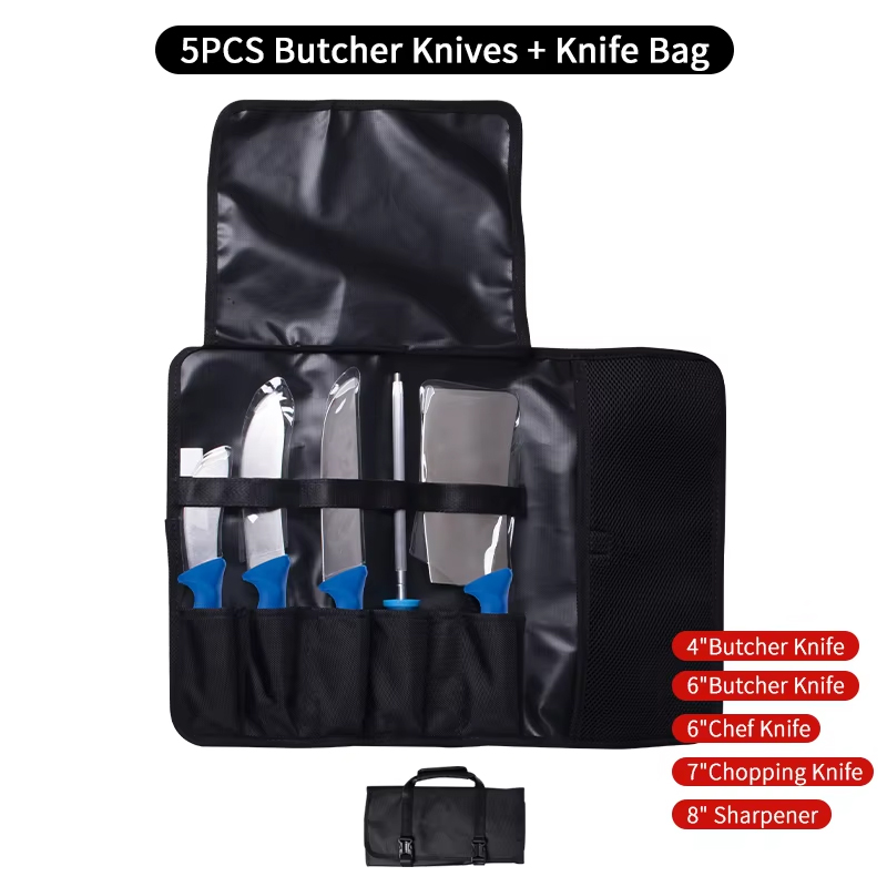 5 Coltelli da Macellaio + Borsa per Coltelli