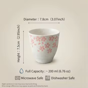 Vente en gros de tasses à thé blanches à texture terreuse et chaude de style Japandi avec motif de fleurs de cerisier - Product Image 2