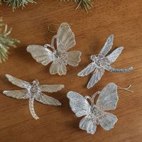 Ornements de Noël en acrylique avec paillettes de platine, papillon, libellule, pendentif suspendu pour arbres de Noël, décorations de vacances