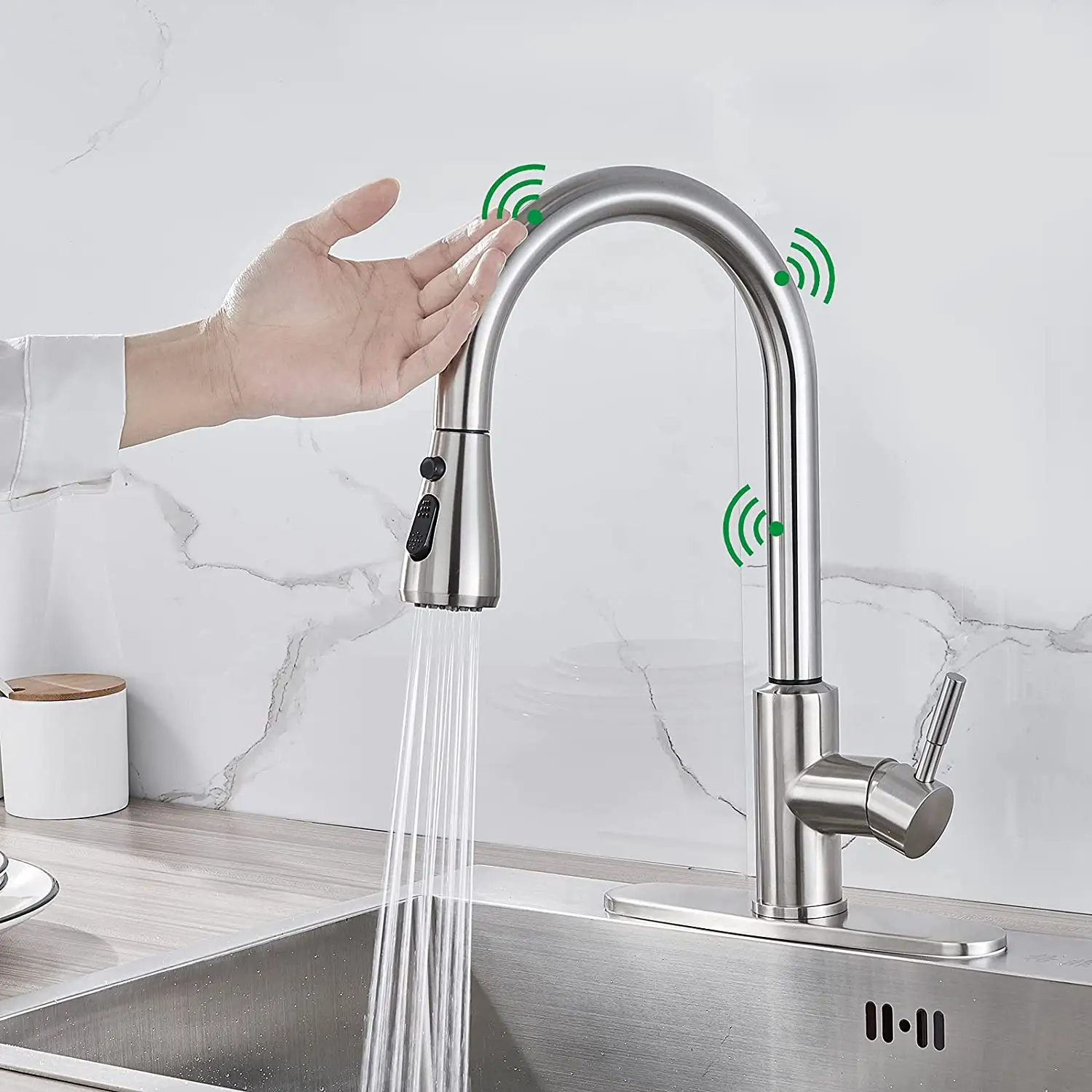 torneira Automatic 304 Stainless Steel Pull Out Spring Kitchen Sink Faucets Touchless Kitchen Faucet