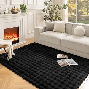 Alfombra de Piel Sintética de Conejo, Beige, 2x3 Pies, Suave y Esponjosa, Rectangular, para Sala de Estar, Dormitorio, Lavable a Máquina, Peluda, para Cuarto de Niños, 3D - Product Image 4