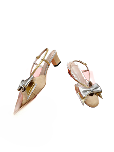 Women's Pink Slingback Pumps with Bow Accent and Metallic Trim for Party and Daily Wear - Product Image 5