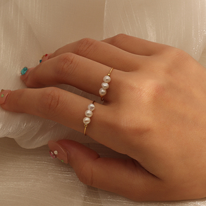 Anillos de Perlas de Agua Dulce Modernos y Delgados de Acero Inoxidable con Baño de Oro de 18K, Resistentes al Deslustre, para Mujer, Joyas Certificadas por May Aigs - Product Image 3