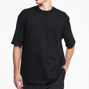 T-shirt surdimensionné à col rond pour hommes, en coton épais, coupe carrée, uni, grande taille, style designer, vente en gros - Product Image 5