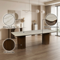 Table à manger extensible moderne en pierre frittée de style nordique, base en chêne blanc, bord biseauté, gain de place, écologique, mobilier d'hôtel