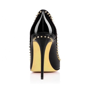 Donne alla moda <span class=keywords><strong>tacco</strong></span> alto 12cm punte a spillo <span class=keywords><strong>borchie</strong></span> da donna nere Sexy <span class=keywords><strong>scarpe</strong></span> col <span class=keywords><strong>tacco</strong></span> alto - Product Image 5