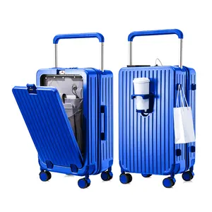 Perjalanan bagus jual Cepat 20 "22" 24 "26" koper mewah barang bawaan perjalanan bukaan depan bagasi troli lebar bagasi aluminium